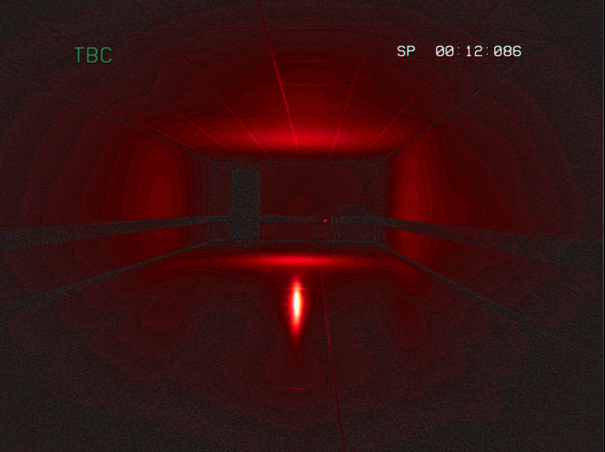 Cameraman The Pilot Episode Steam screenshot showing a red-lit corridor