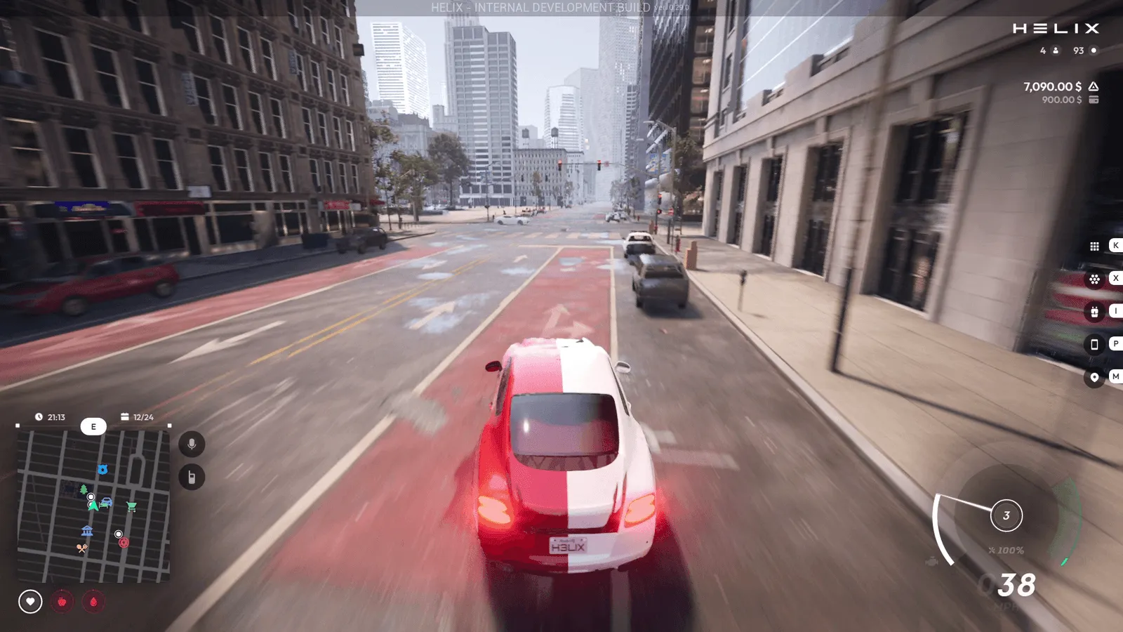 Helix screenshot showing driving in the city
